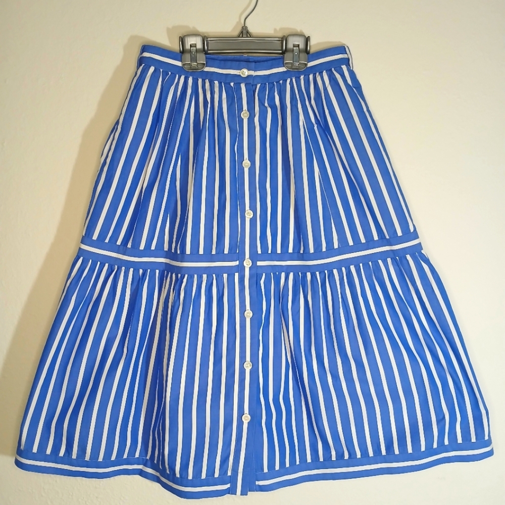 J. CREW Blue and White Stripe Button front skirt with pockets, Size 0